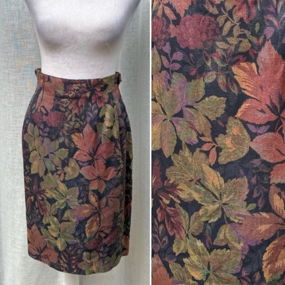 L.N Roberts floral fall colors brown burgundy multicolor pencil skirt